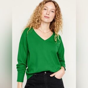Relaxed Vee cotton blend beach cruiser green sweater